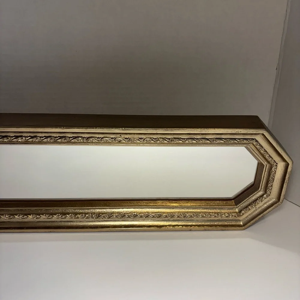 VTG Home Interiors Gold Leaf Ornate Wall Mirror 5.25”W X 17.5”H Octagonal